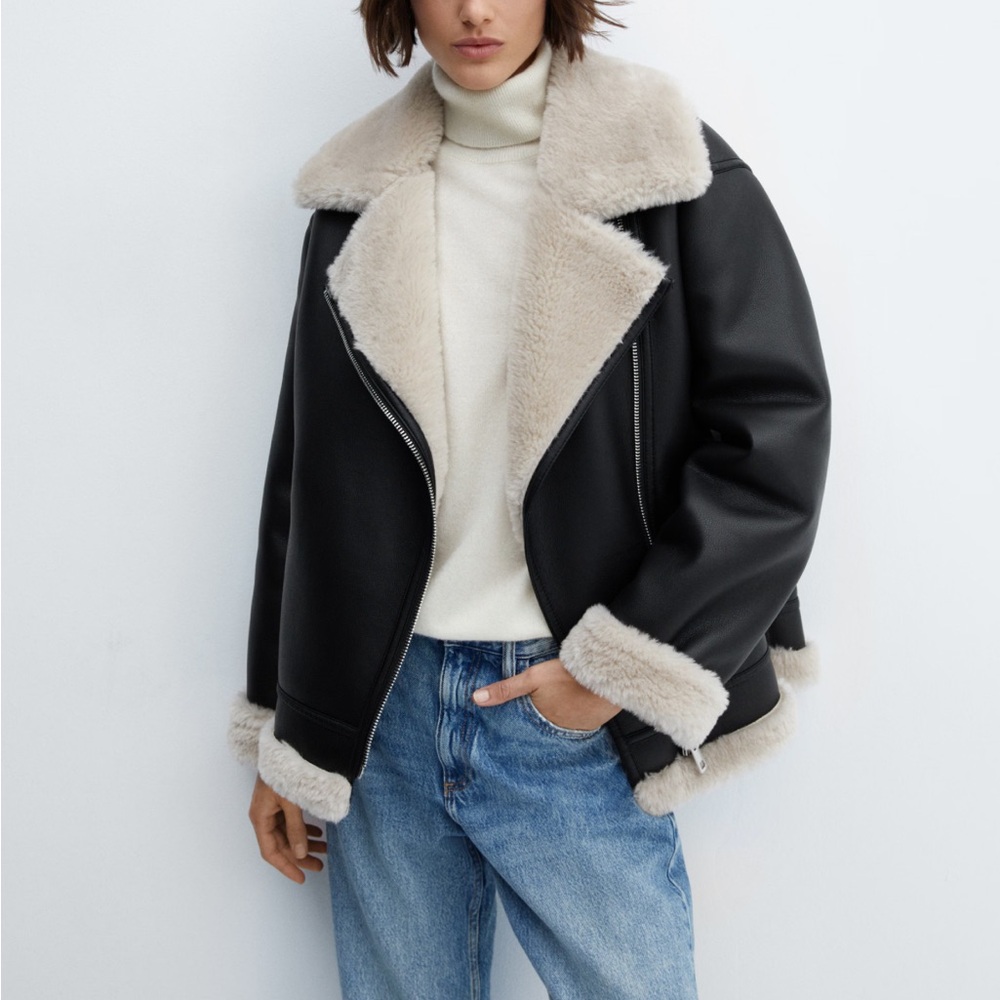 🖤 mango faux shearling-lined biker jacket 🖤
✨ size xs | new with tags ✨